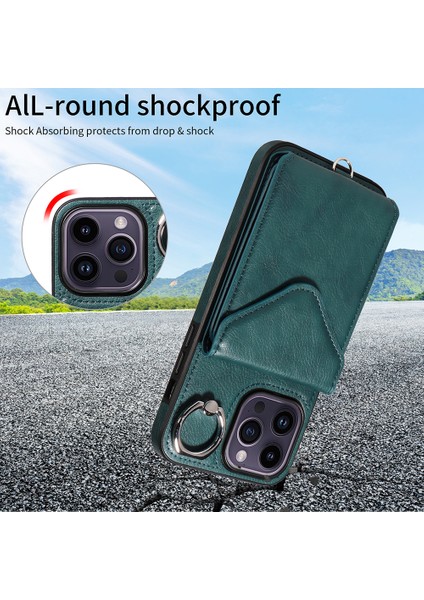 iPhone14 Pro Max Case Crossbody Pu Deri+Tpu Ring Kickstand Cep Telefonu Kapak Yeşili (Yurt Dışından) indirimleri