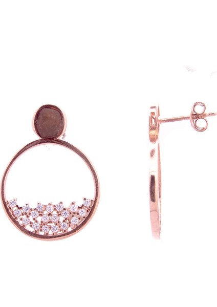 Zirkon Taşlı 925 Ayar Gümüş Rose Oval Kadın Küpe