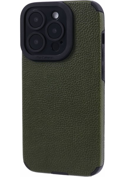 iPhone14 Pro Case Şık Pu Derisi+Tpu Çizgiye Döküm Anti Cep Telefonu Kapak Yeşilleri (Yurt Dışından)