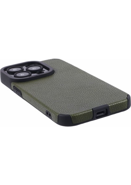 iPhone14 Pro Case Şık Pu Derisi+Tpu Çizgiye Döküm Anti Cep Telefonu Kapak Yeşilleri (Yurt Dışından)