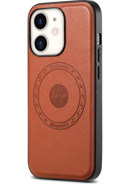 iPhone12/12 Pro Magnicy Telefon Kılıfı Cowhide Doku Pu Deri Arka Kapak Black-Brown (Yurt Dışından)