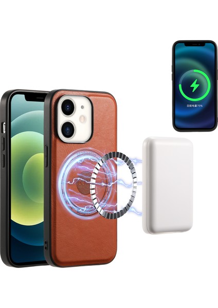 iPhone12/12 Pro Magnicy Telefon Kılıfı Cowhide Doku Pu Deri Arka Kapak Black-Brown (Yurt Dışından)