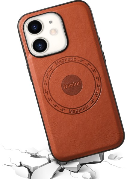 iPhone12/12 Pro Magnicy Telefon Kılıfı Cowhide Doku Pu Deri Arka Kapak Black-Brown (Yurt Dışından)