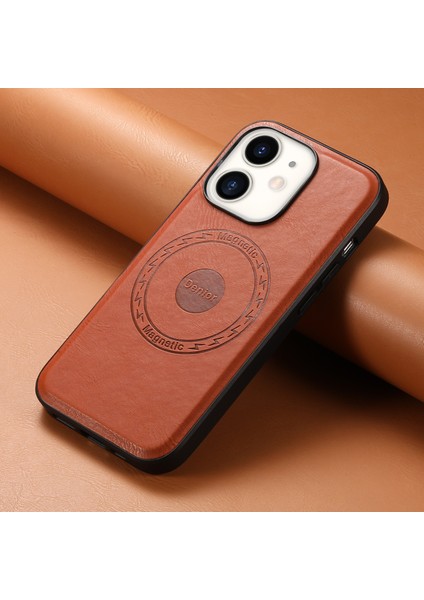 iPhone12/12 Pro Magnicy Telefon Kılıfı Cowhide Doku Pu Deri Arka Kapak Black-Brown (Yurt Dışından)
