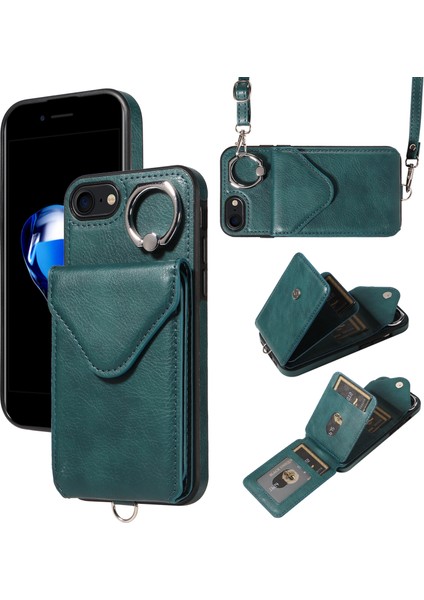 iPhone7/8 Case Pu Deri Kart Yuvaları Crossbody Telefon Kapak Yeşil (Yurt Dışından)