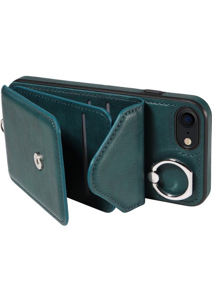 iPhone7/8 Case Pu Deri Kart Yuvaları Crossbody Telefon Kapak Yeşil (Yurt Dışından)