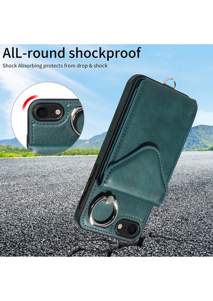 iPhone7/8 Case Pu Deri Kart Yuvaları Crossbody Telefon Kapak Yeşil (Yurt Dışından)