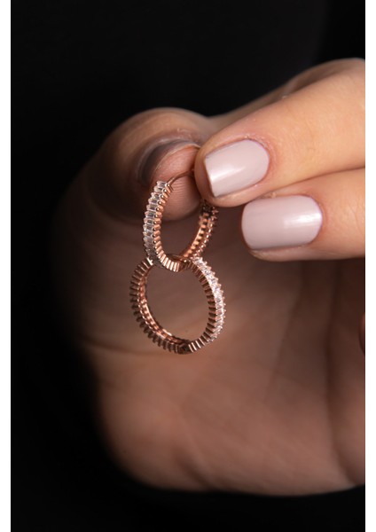 Baget Taşlı Rose Bayan Küpe 925 Ayar Gümüş