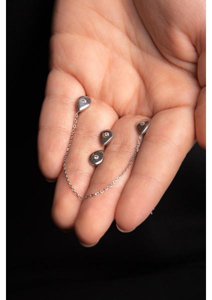 Sarkaç Modeli Damla Motifli Kombin Gümüş Altın Kaplama Gümüş Küpe 925 Ayar indirimleri