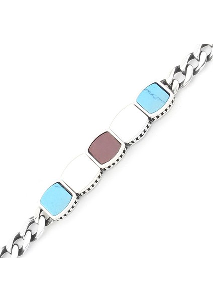 Erkek Gümüş 925 Zirkon Taşlı Bileklik 6x2.5mm x 22 cm