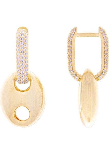 925 Ayar Gümüş Gold Zirkon Taşlı Kadın Ikili Küpe