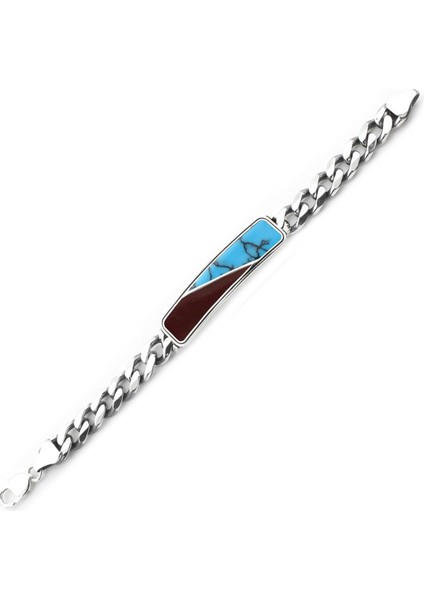 Erkek Gümüş 925 Akik ve Turkuaz Bileklik 6x2.5mm x 22 cm fiyatları