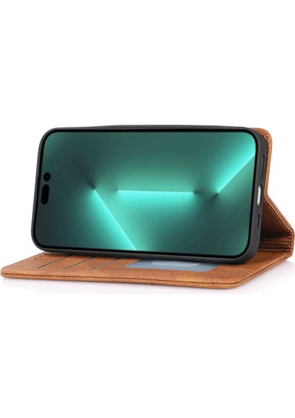 iPhone15 Pro Pu Deri Şok Geçirmez Telefon Kasası Manyetik Flip Stant Cüzdan Kapak Kahverengi (Yurt Dışından) fırsatları