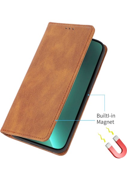 iPhone15 Pro Pu Deri Şok Geçirmez Telefon Kasası Manyetik Flip Stant Cüzdan Kapak Kahverengi (Yurt Dışından) indirimleri