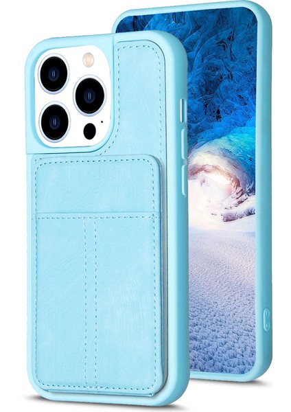 iPhone15 Pro Matte Pu Deri Kaplamalı Tpu Telefon Kapağı Kart Tutucu Mavisi ile Kickstand Case (Yurt Dışından) fiyatları