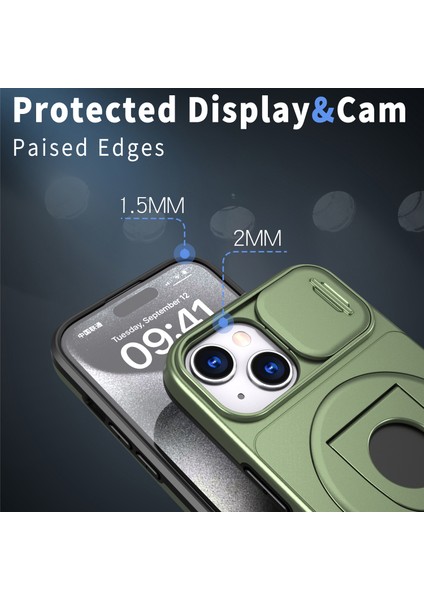 iPhone15 Manyetik Kılıf Kamera Koruma Telefon Kapağı Anti Drop Anti-Drop Ring Kickstand-Green (Yurt Dışından) fırsatları