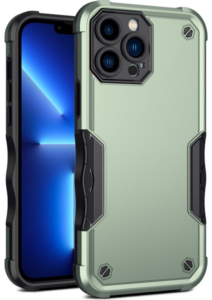 iPhone15 Pro Slip Olmayan Şeritler Için Cep Telefonu Kapağı Damla Koruma Pc+Tpu Geri Araç Arrağı Yeşil (Yurt Dışından)