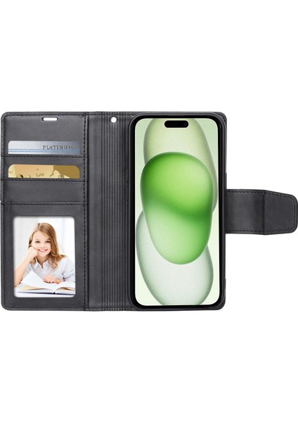 iPhone15 Plus Söndürülebilir Manyetik Iç Kasa Pu Deri Cüzdan Stand Cep Telefonu Kapağı Black Için (Yurt Dışından)