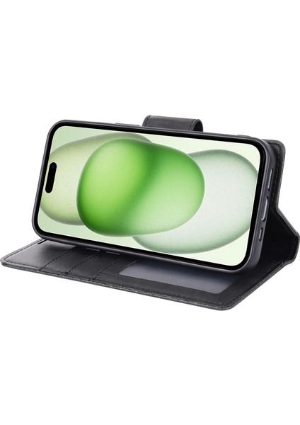 iPhone15 Plus Söndürülebilir Manyetik Iç Kasa Pu Deri Cüzdan Stand Cep Telefonu Kapağı Black Için (Yurt Dışından)