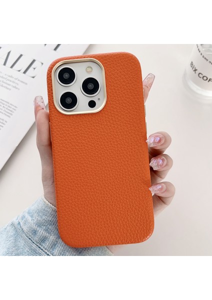 Magsafe Litchi Doku Telefon Kapak-Orange ile Uyumlu iPhone15 Pro Magnetic Case Için (Yurt Dışından) fiyatları