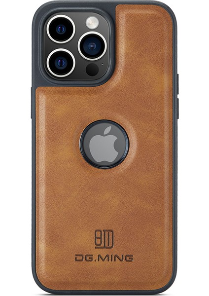 iPhone15 Plus Case Logo Için Geri Görünüm Pu Pu Deri+Pc+Tpu Kapak-Kahverengi (Yurt Dışından)