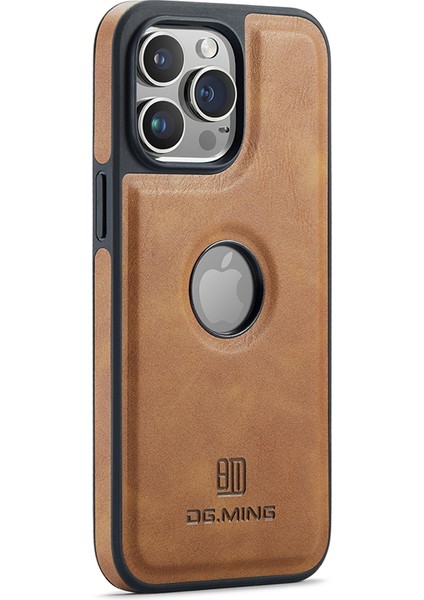 iPhone15 Plus Case Logo Için Geri Görünüm Pu Pu Deri+Pc+Tpu Kapak-Kahverengi (Yurt Dışından)