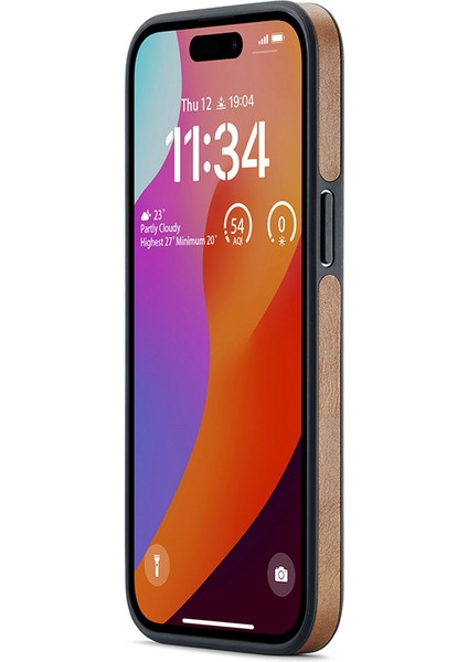iPhone15 Plus Case Logo Için Geri Görünüm Pu Pu Deri+Pc+Tpu Kapak-Kahverengi (Yurt Dışından)