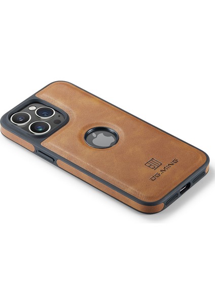 iPhone15 Plus Case Logo Için Geri Görünüm Pu Pu Deri+Pc+Tpu Kapak-Kahverengi (Yurt Dışından)