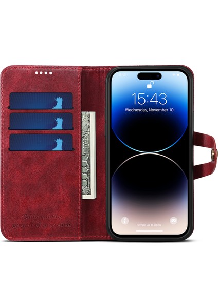 iPhone15 Pro Deri Kılıf Dalgalı Doku Kapağı Stand Cüzdan-Kırmızı (Yurt Dışından) modelleri