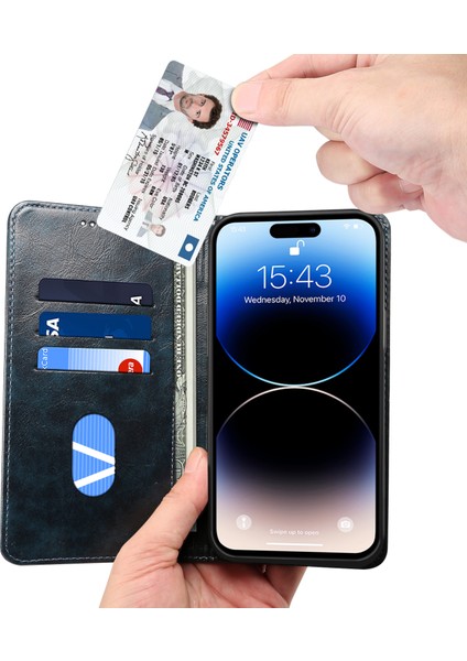iPhone15 Pro Case Anti-Cratch Pu Deri+Tpu Cep Telefonu Cüzdan Kapak Mavisi (Yurt Dışından) fiyatları