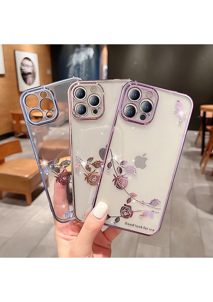 iPhone15 Pro Rhinestone Dekor Elektrapılaştırma Kılıfı Çiçek Deseni Damla Kanıtı Tpu Telefon Kapak-Kırmızı (Yurt Dışından) fiyatları