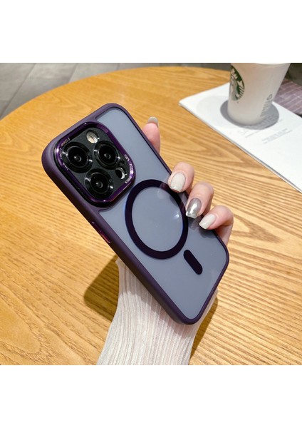 Magsafe-Dark Purple ile Uyumlu iPhone15 Pro Max Kılıfı Için Hassas Kesim Tpu+Pc Telefon Kapağı (Yurt Dışından)