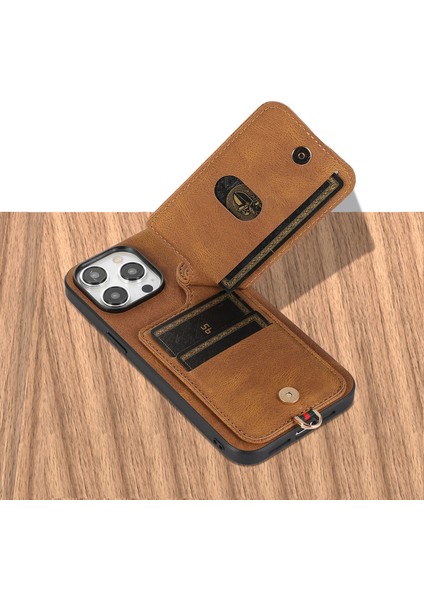 iPhone15 Pro Cover Tpu+Pu Deri Kart Tutucu Kickstand Telefon Vaka-Kahverengi (Yurt Dışından)