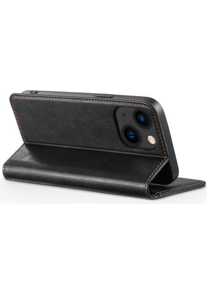 iPhone15 Plus Case Waxy Doku Deri Cep Telefonu Kart Yuvaları Black ile (Yurt Dışından)
