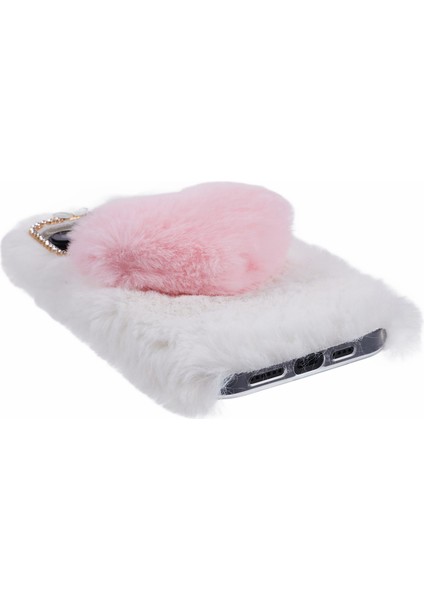 iPhone15 Pro Max Case Fluffy Peluş+Tpu Love Heart Heart Anti-Fall Telefon Kapak-White (Yurt Dışından) fırsatları