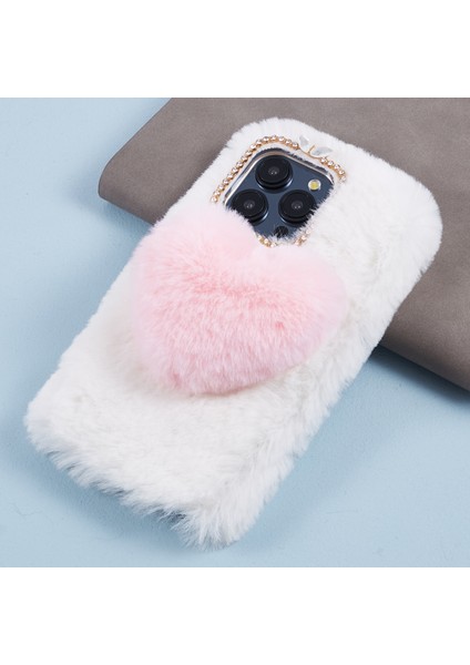 iPhone15 Pro Max Case Fluffy Peluş+Tpu Love Heart Heart Anti-Fall Telefon Kapak-White (Yurt Dışından) indirimleri