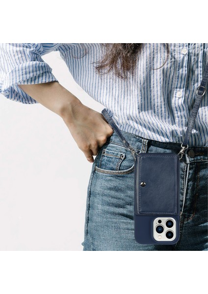 Kickstand Pu Deri Cüzdan Kılıfı iPhone15 Pro-Scratch Anti-Cratch Tpu Telefon Kapağı Omuz Kayış-Dark Mavi (Yurt Dışından) indirimleri