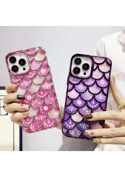 iPhone15 Pro Case Için Şık 3D Balık Ölçeği Damla Geçirmez Tpu Telefon Geri Kapak Morası (Yurt Dışından)