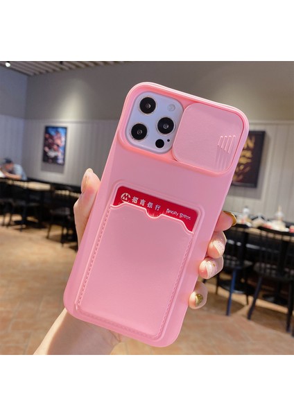 iPhone15 Pro Case Card Tutucu Için Tpu Telefon Kapağı Kayar Lens Kapak Pembe (Yurt Dışından)