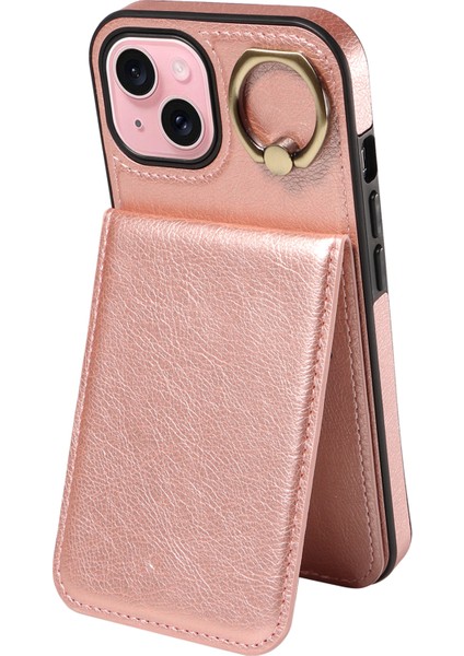iPhone15 Kılıf Kartı Tutucu Bırak Damalı Pu Deri+Tpu Telefon Kapak Golü Altın (Yurt Dışından)