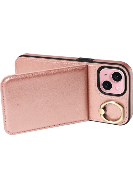 iPhone15 Kılıf Kartı Tutucu Bırak Damalı Pu Deri+Tpu Telefon Kapak Golü Altın (Yurt Dışından)