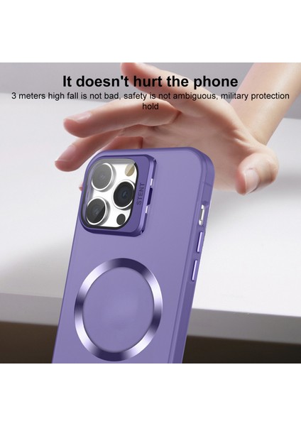iPhone15 Pro Max Pc+Tpu Magsafe Lens Film Kickstand Matte Cover-Dark Purple (Yurt Dışından)