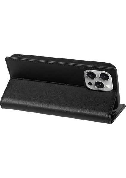 iPhone15 Pro Case Pu Derisi Akıllı Telefon Kapağı Kart Tutucu-Black (Yurt Dışından)