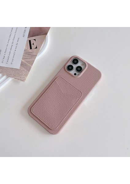 iPhone15 Plus Koruyucu Telefon Kılıfı Için Litchi Doku Pu Deri+Tpu Kart Tutucu Telefon Kapak Pembe (Yurt Dışından)