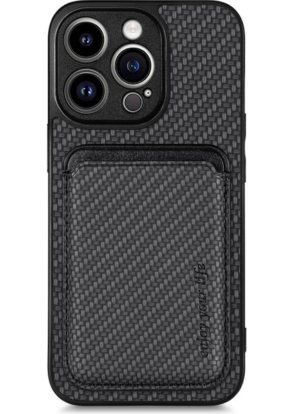 iPhone15 Pro Fiber Pu Deri Kaplamalı Pc+Tpu Cover-Black Için Çıkarılabilir Manyetik Kart Tutucu Telefon Kılıfı (Yurt Dışından)