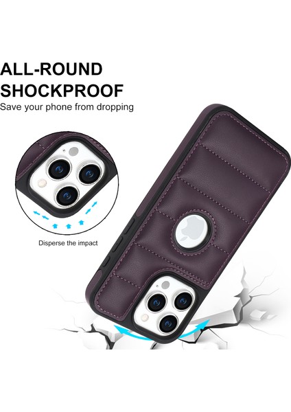iPhone15 Pro Max Cep Telefon Kılıfı Logo Penceresi Ön Kara Çizelge Pu Deri+Tpu Cover-Dark Mor (Yurt Dışından) modelleri