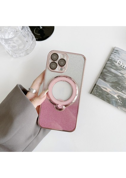 iPhone15 Plus Elektrokaplatma Tpu Telefon Kılıfı Magsafe Kickstand Glitter Cover-Pink ile Uyumlu (Yurt Dışından)