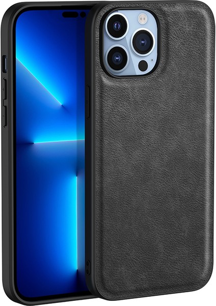 iPhone15 Pro Damla Geçirmez Telefon Kasası Retro Pu Deri Kaplamalı Tpu+Pc Arka Kapak Black (Yurt Dışından)