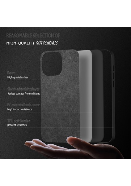 iPhone15 Pro Damla Geçirmez Telefon Kasası Retro Pu Deri Kaplamalı Tpu+Pc Arka Kapak Black (Yurt Dışından) fırsatları