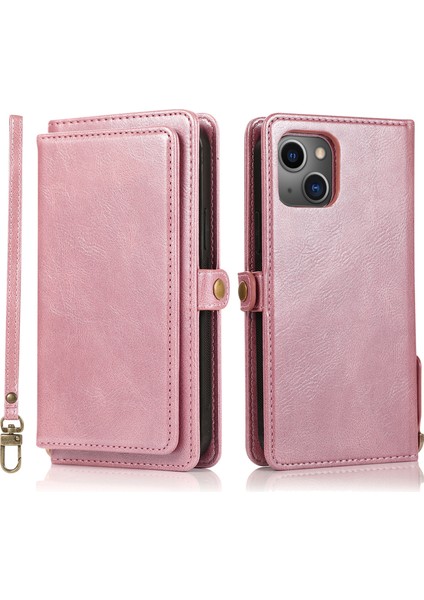 iPhone15 Plus Cep Telefonu Kılıfı Çıkarılabilir 2'si 1'ör Cüzdan Deri Kapak Strap-Rose Altın (Yurt Dışından)